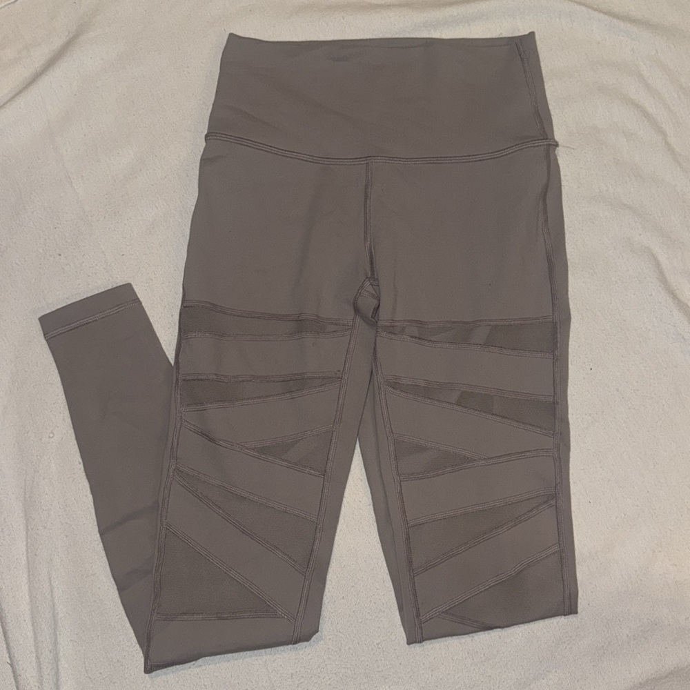 Lululemon High-Waisted Gray Leggings with Mesh Panels